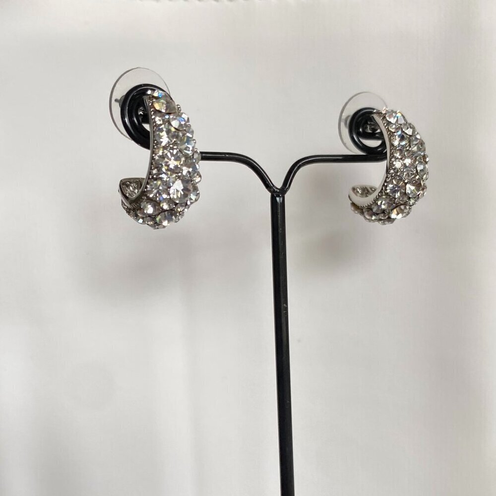 FAC Swarovski Pave Crystal Half Hoop Huggies Earrings